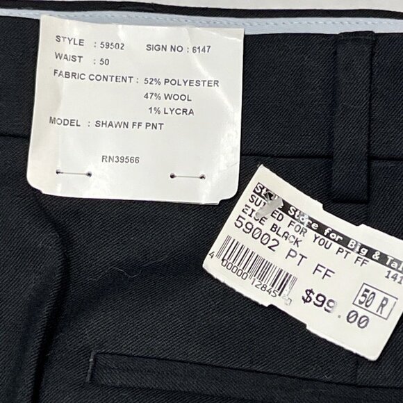 Mens 50R Shawn Wool Blend Dress Pants Trousers Black Flat Front Unfinished Hem - Picture 3 of 9